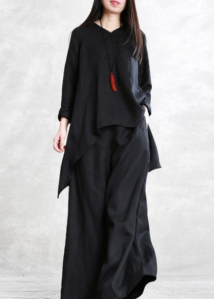 Spring Tencel Suit Black Large Size Irregular Two Pieces