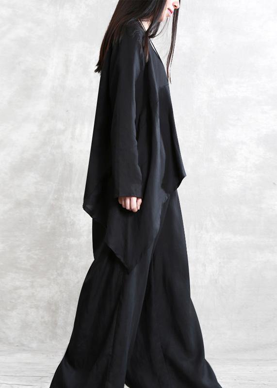 Spring Tencel Suit Black Large Size Irregular Two Pieces