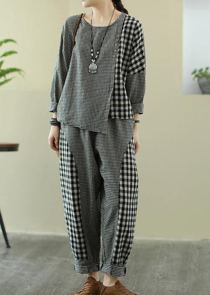 Spring 2025 art Retro Plaid women's splicing casual suit