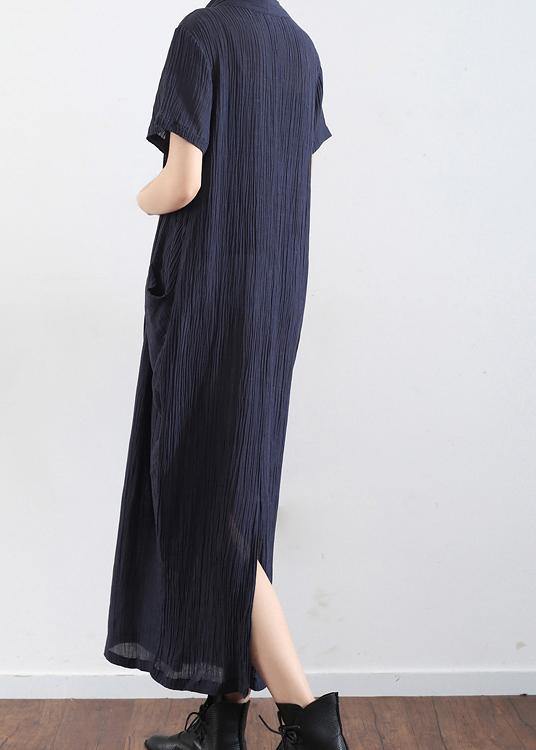 Spring and Summer New Black Linen V-neck Robe