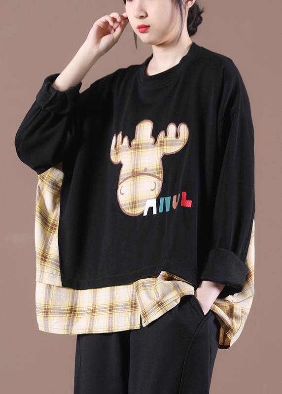 Spring Black Patchwork Sweatshirt Streetwear