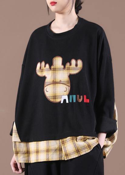 Spring Black Patchwork Sweatshirt Streetwear