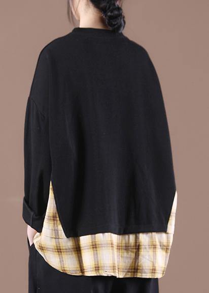 Spring Black Patchwork Sweatshirt Streetwear