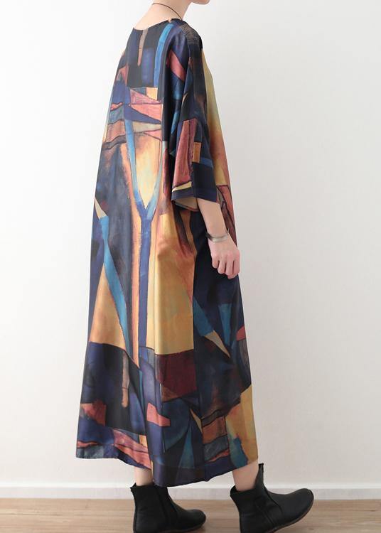 Spring Simple Yellow Blue Bat Sleeve Dress