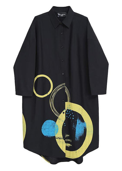 Spring Woman Black Shirt Circle Patterns Printed Dresses