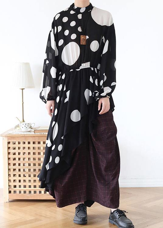 Spring Summer Black And White Dot Irregular Chiffon Women Top