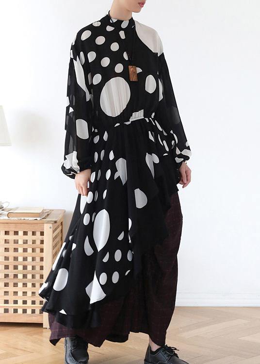 Spring Summer Black And White Dot Irregular Chiffon Women Top