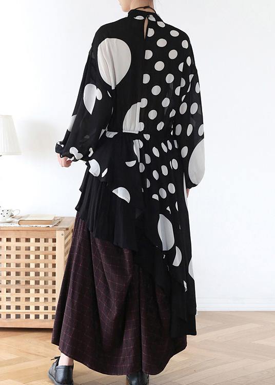 Spring Summer Black and White Dot Irregular Chiffon Top