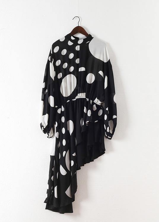 Spring Summer Black And White Dot Irregular Chiffon Women Top