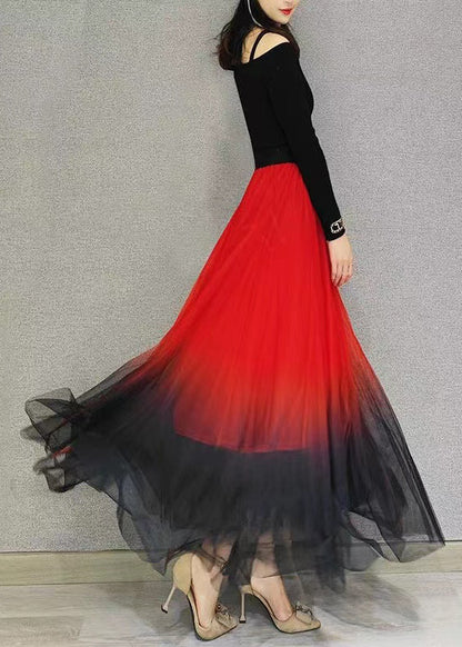 Spring Summer Gradient Color High Waist Exra Large Hem Skirts