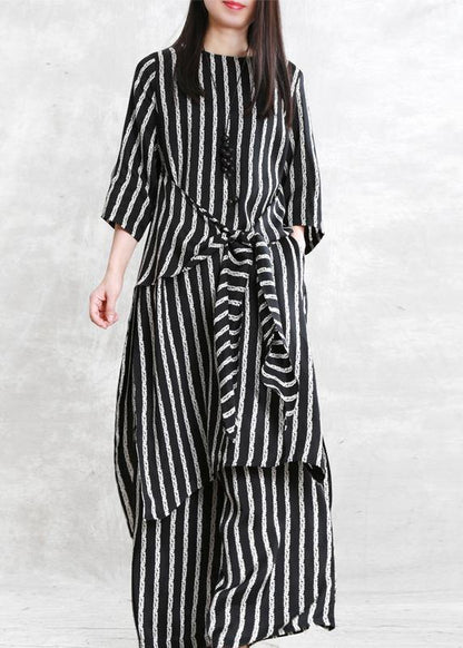 Spring Loose Multi-fit Seven-point Sleeve Suit Female Long Thin Stripe Shirt Wide-leg Pants