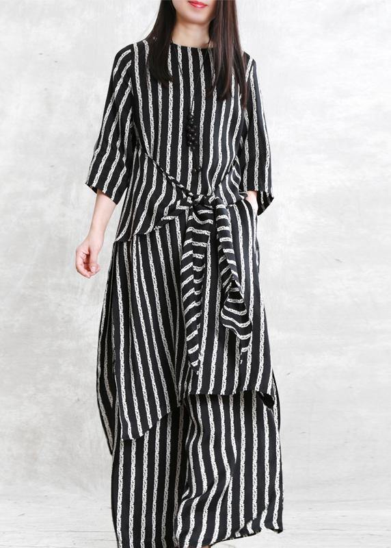 Spring Loose Multi-fit Seven-point Sleeve Suit Female Long Thin Stripe Shirt Wide-leg Pants