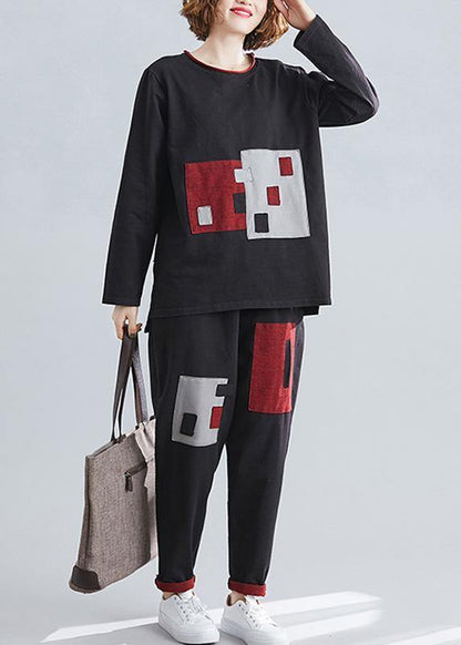 Spring retro color square patch patchwork patchwork harem pants two-piece suit