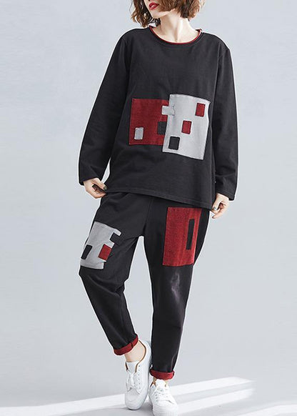 Spring retro color square patch patchwork patchwork harem pants two-piece suit