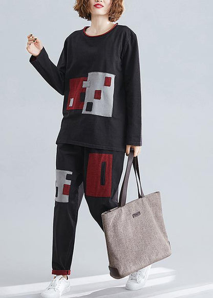 Spring retro color square patch patchwork patchwork harem pants two-piece suit