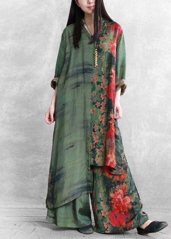 Spring Silk Suit Loose Loose Irregular Long Shirt Wide Leg Pants