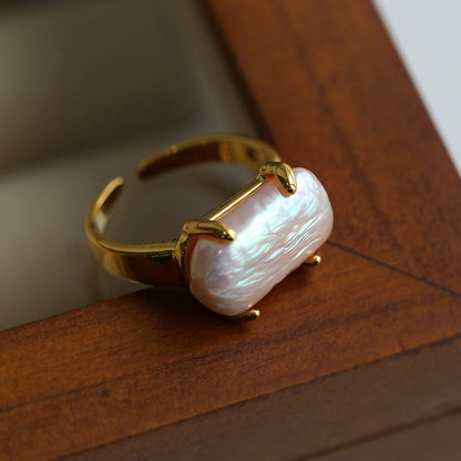 Square Baroque Pearl Ring With Adjustable Opening