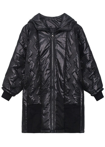 Street Black Hooded Zippered Pockets Winter Coats