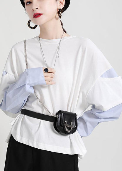 Street White Patchwork O-Neck Sweatshirt