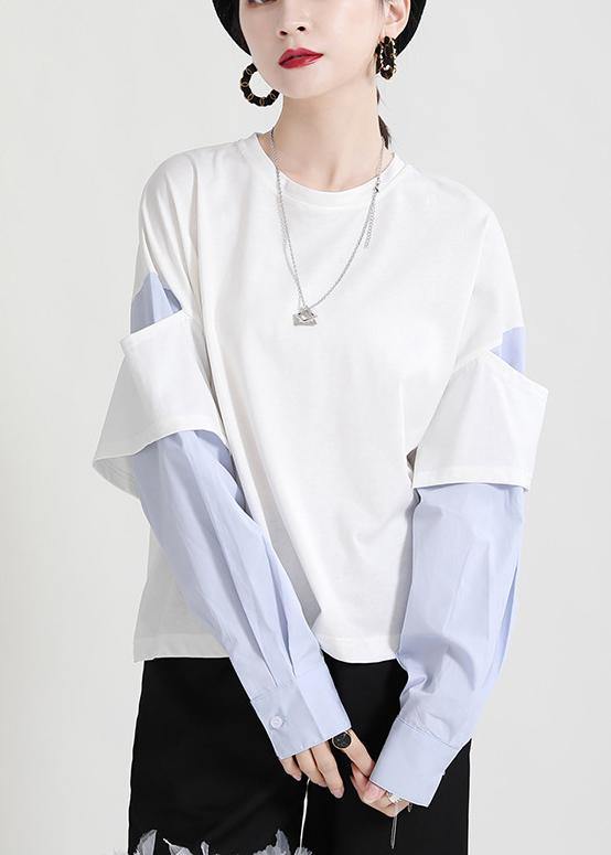 Street White Patchwork O-neck Sweatshirt