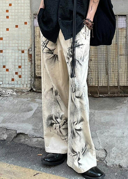 Beige Pockets Tie Dye Denim Pants Fall