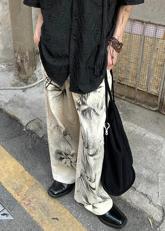 Beige Pockets Tie Dye Denim Pants Fall