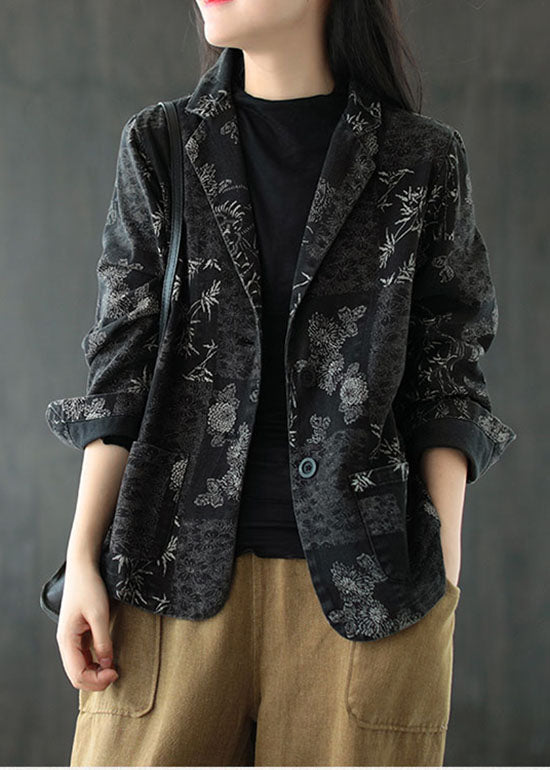Black Button Peter Pan Collar Coats Long Sleeve