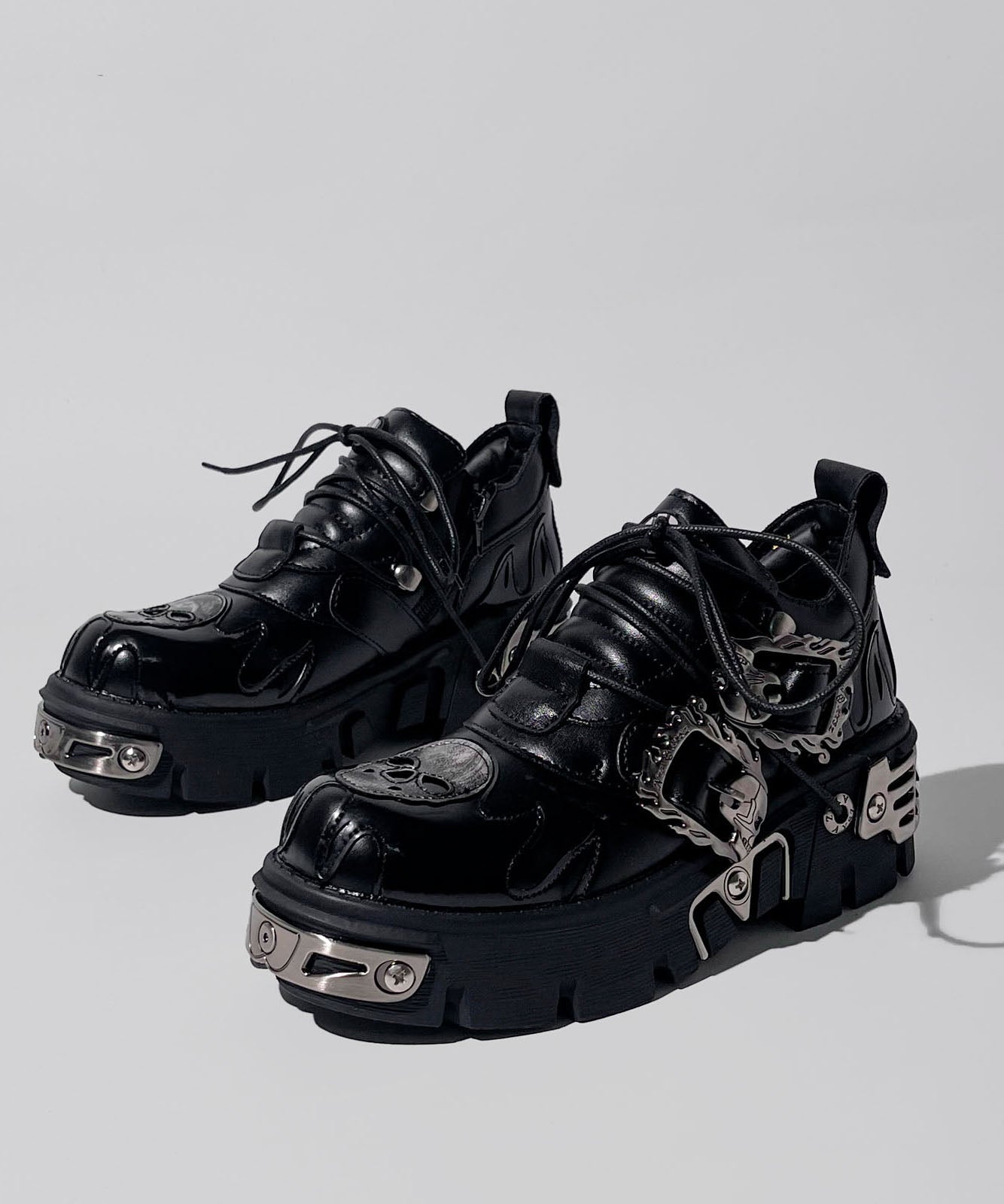 Silver Lace Up Cowhide Leather Platform Shoes