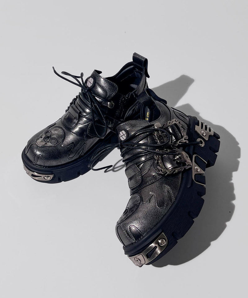 Silver Lace Up Cowhide Leather Platform Shoes