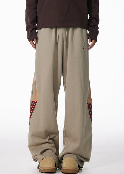 Striped Black Pockets Warm Fleece Pants Elastic Waist Spring