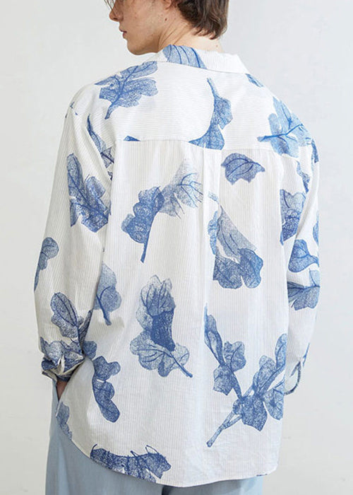 Striped Blue Button Print Cotton Shirts Spring