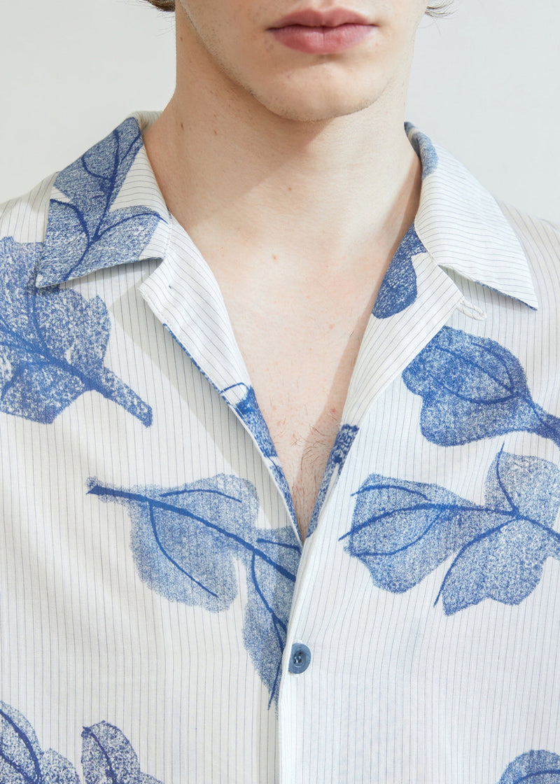Striped Blue Button Print Cotton Shirts Spring