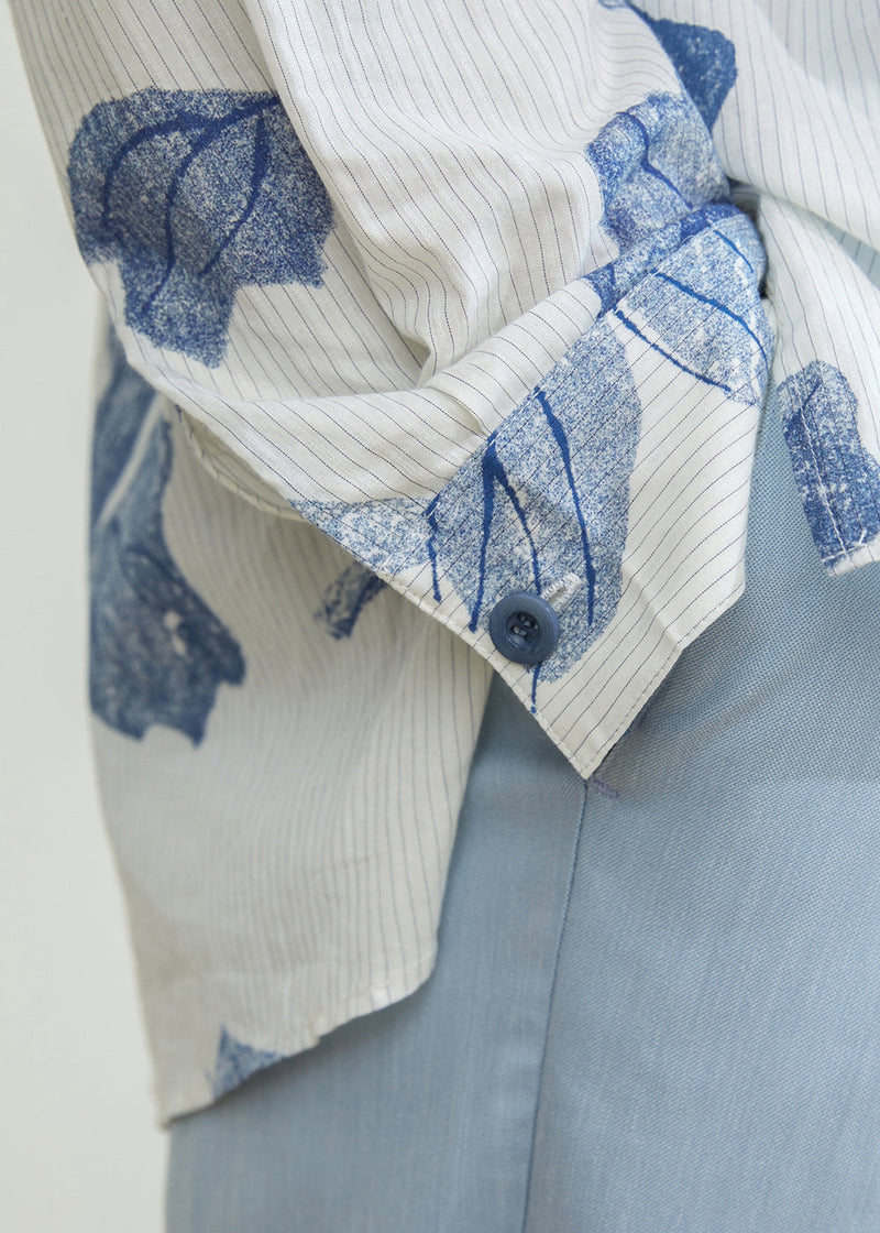 Striped Blue Button Print Cotton Shirts Spring
