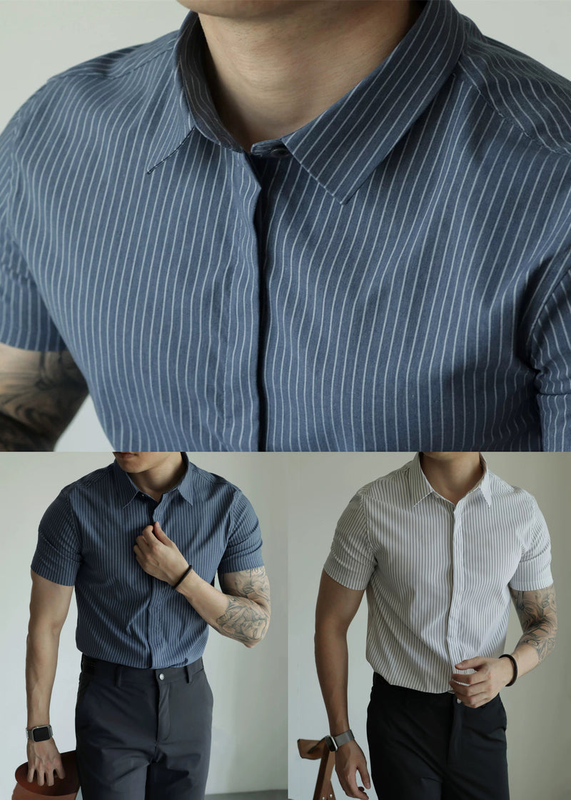 Striped Blue Peter Pan Collar Button Cotton Shirts Summer