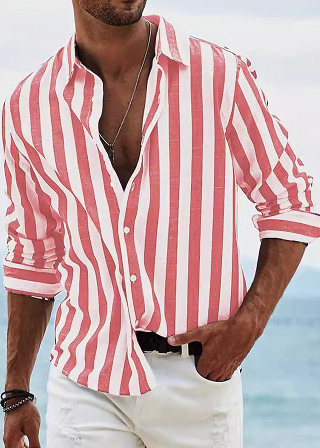 Striped Red Peter Pan Collar Button Cotton Shirts Fall