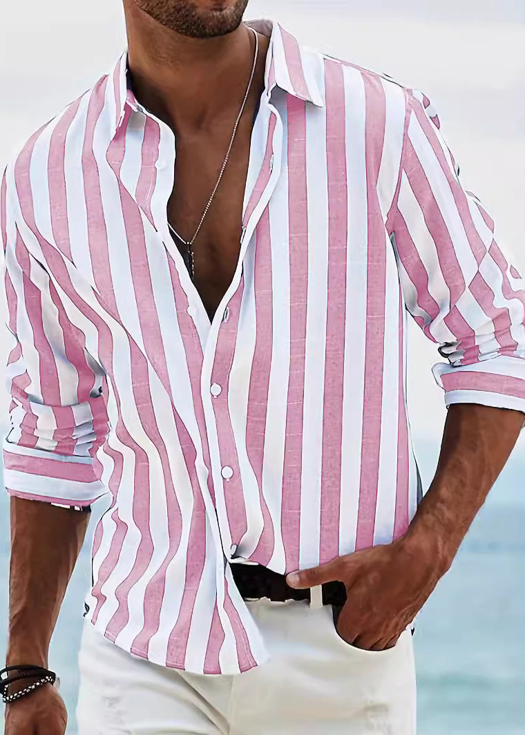 Striped Red Peter Pan Collar Button Cotton Shirts Fall