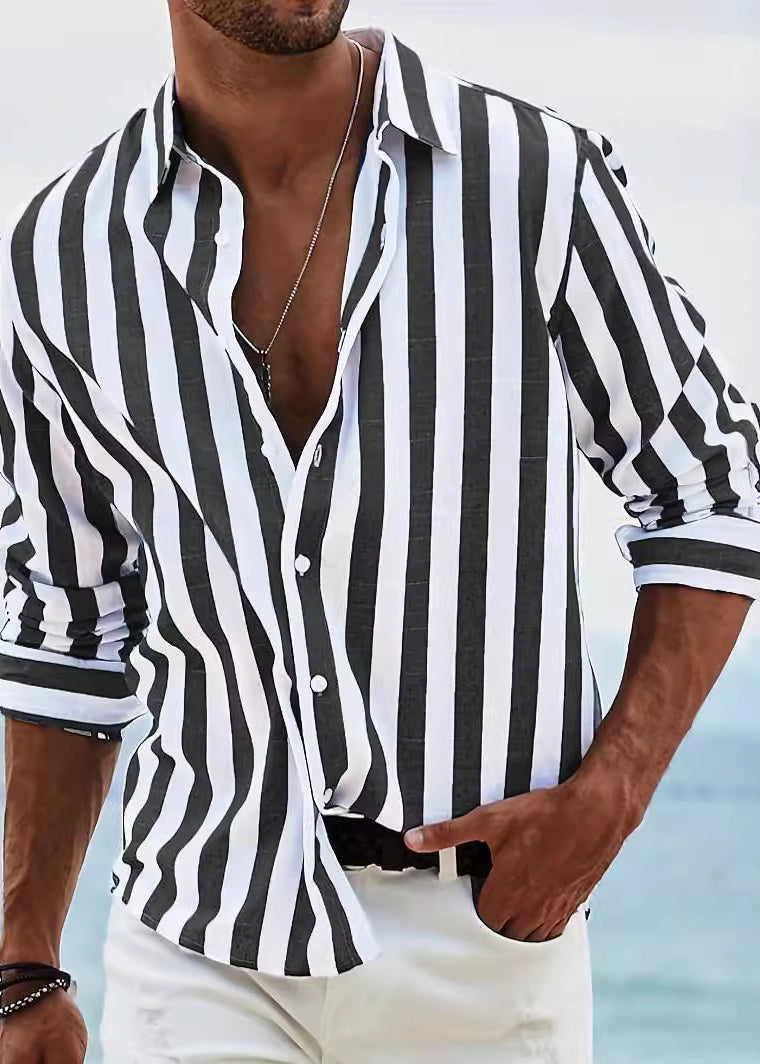 Striped Red Peter Pan Collar Button Cotton Shirts Fall