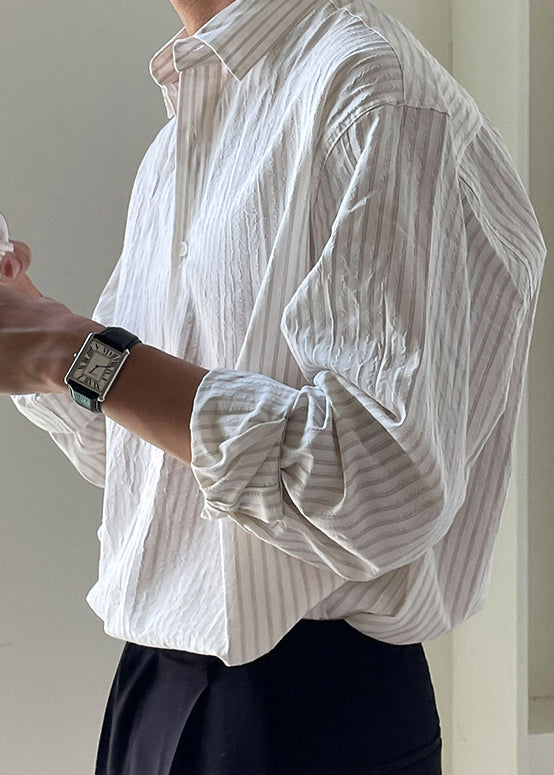 Striped White Peter Pan Collar Button Cotton Shirt Spring