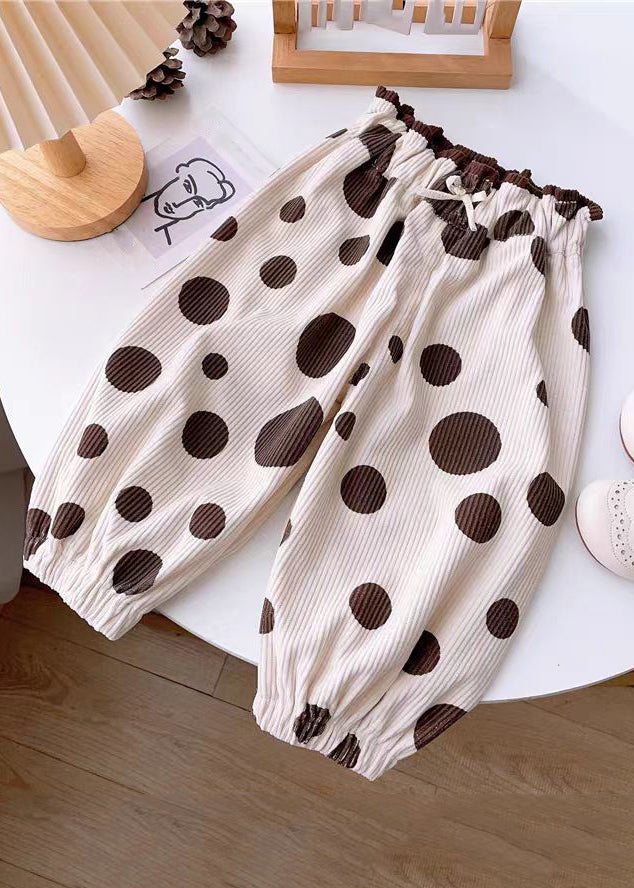 Style Apricot Dot Elastic Waist Corduroy Baby Pants Spring