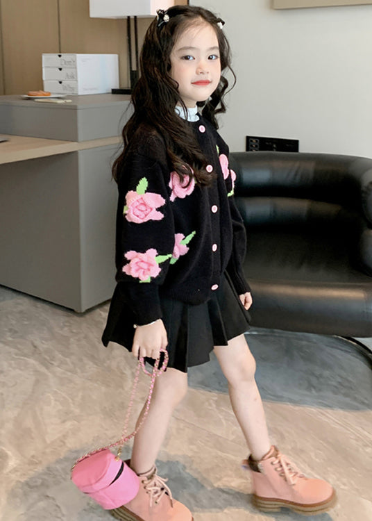Style Black Button Patchwork Knit Coats Fall