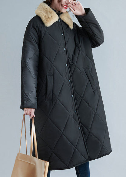 Style Black Fur Collar Thick Fine Cotton Filled Winter Parka
