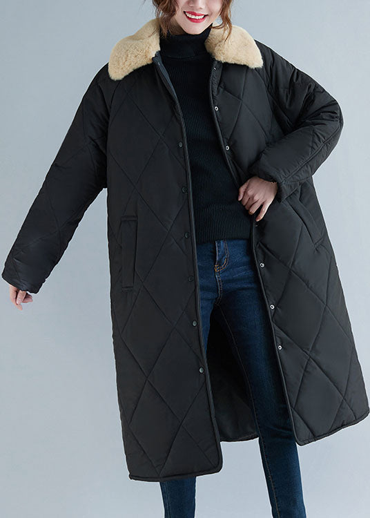 Style Black Fur Collar Thick Fine Cotton Filled Winter Parka