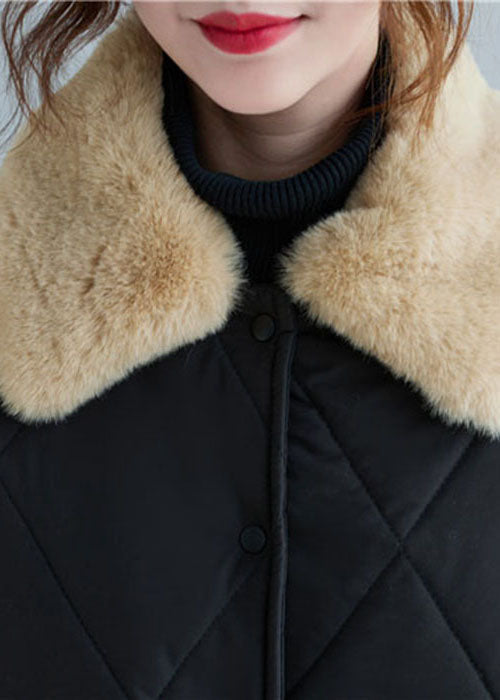 Style Black Fur Collar Thick Fine Cotton Filled Winter Parka