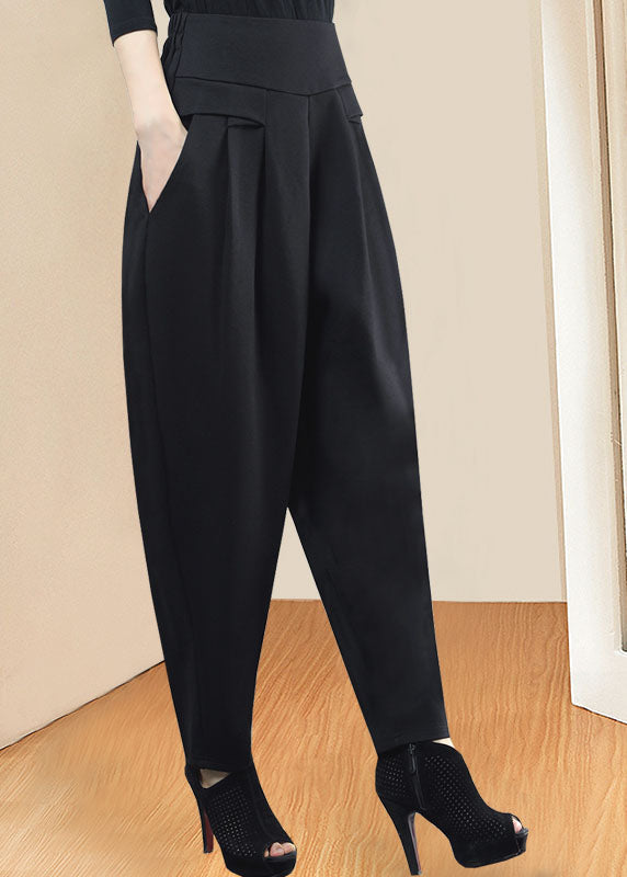 Style Black High Waist Pockets Thick Winter Pants