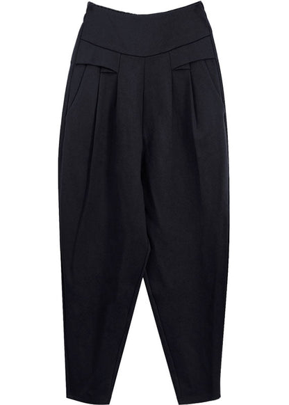 Style Black High Waist Pockets Thick Winter Pants