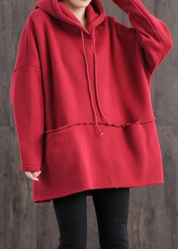Style Black Hooded Drawstring Warm Fleece Sweatshirt Winter