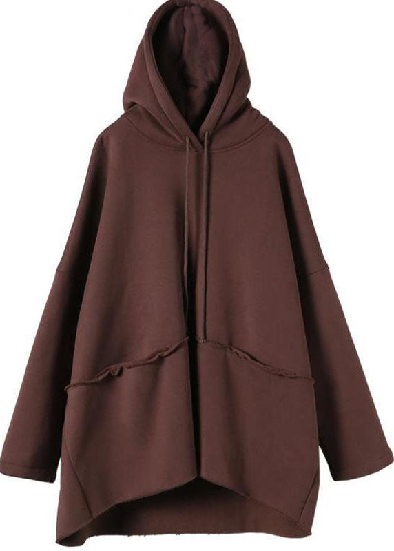 Style Black Hooded Drawstring Warm Fleece Sweatshirt Winter