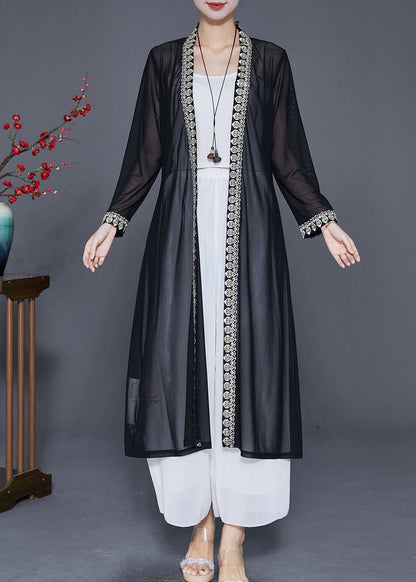 Style Black Lace Patchwork Chiffon Upf 50+ Cardigans Summer