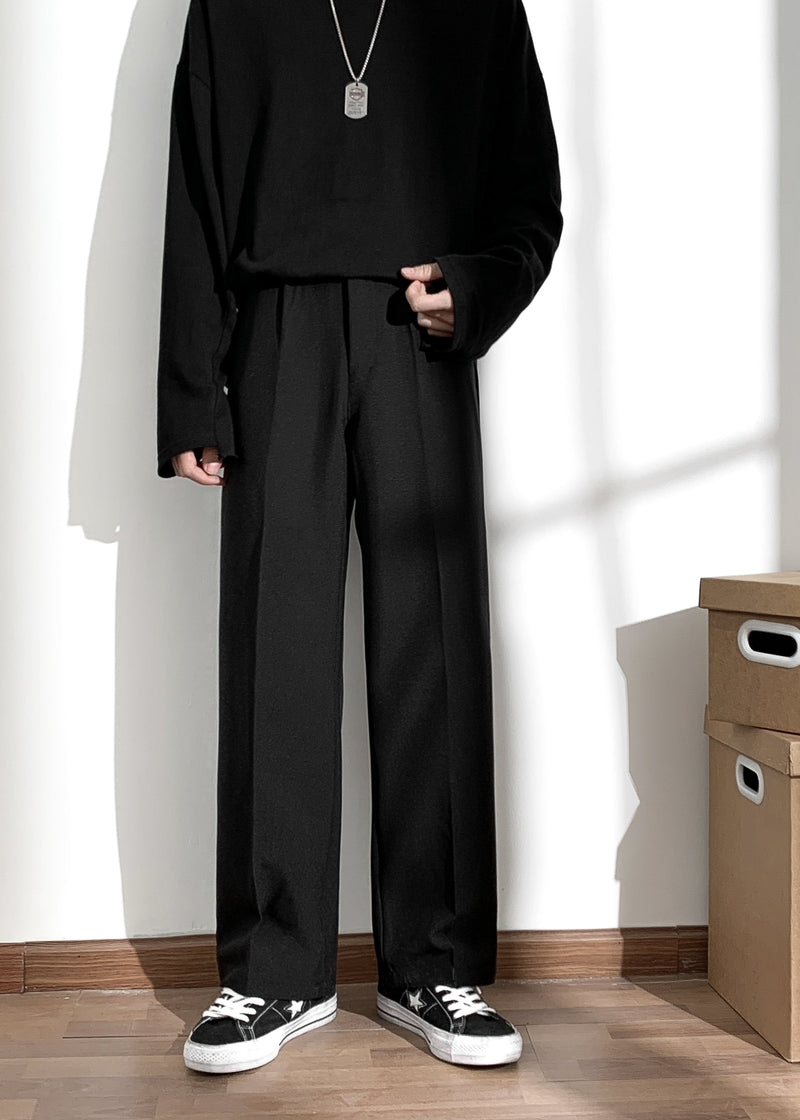 Style Black Pockets Elastic Waist Side Open Pants Summer