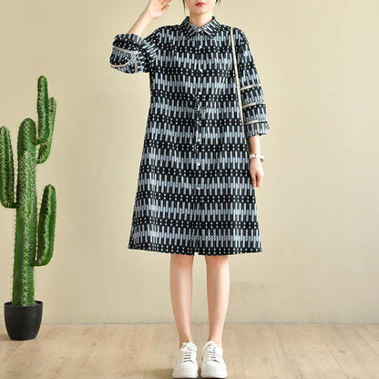 Style Black Print Chiffon Button Summer Dresses